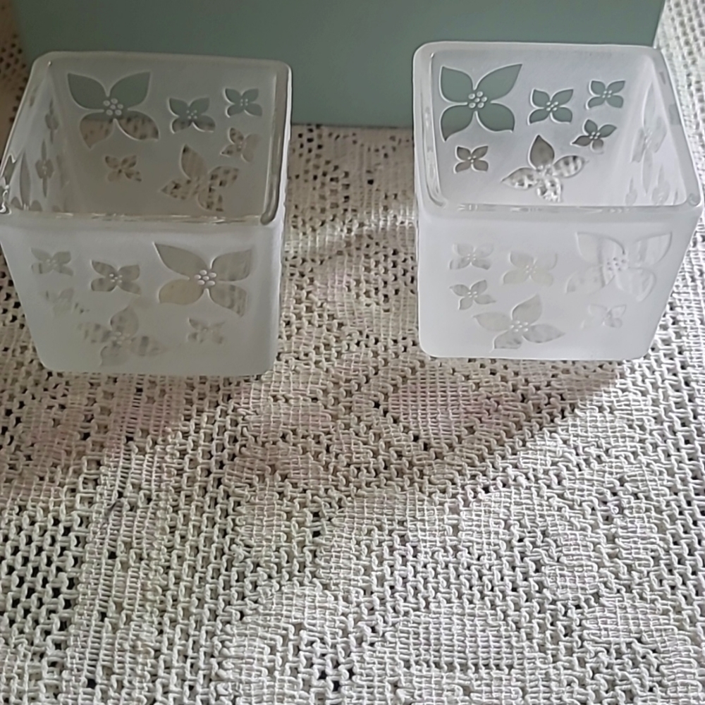 Set of 2 Frosted Butterfly Candle holders